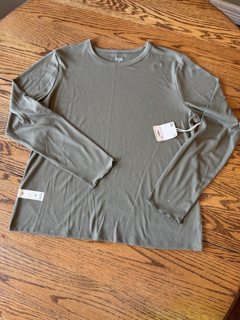 A.N.A Olive Green Ribbed Long Sleeve Crew Neck Tee (Excellent Condition)